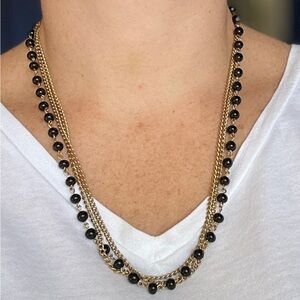 Vintage Puccini Multi Strand Necklace, Signed, 3 Strand, Black and Gold Tone